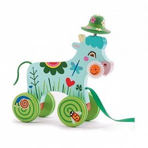 Каталка на веревке – Корова в шляпке (Djeco, 06229k)